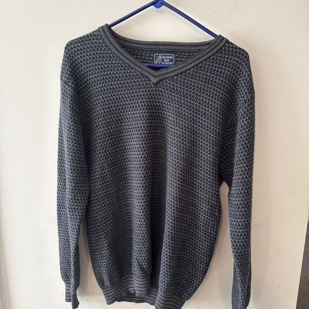 Peconic Bay Traders Men's Vintage Blue Wool Sweater Made In USA Grandpa Size M